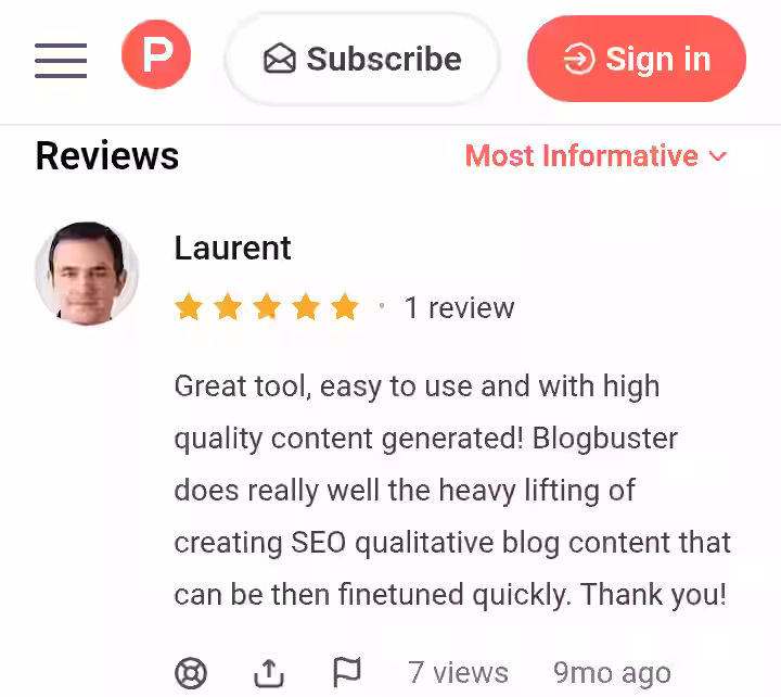 Blogbuster.so Review 2026: I Tested This AI Automated Blogging Platform for 30 Days 7 blogbuster-reviews-on-product-hunt