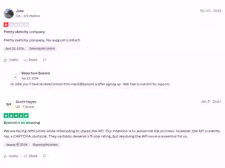 byword-ai-reviews-from-users-on-trustpilot